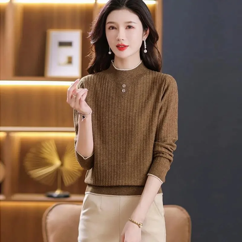 New Turtleneck Jumper Woman Knitted Blouses Fashion Ladies Sweaters Winter 2024 Thermal Striped Long Sleeve Autumn Warm Tops