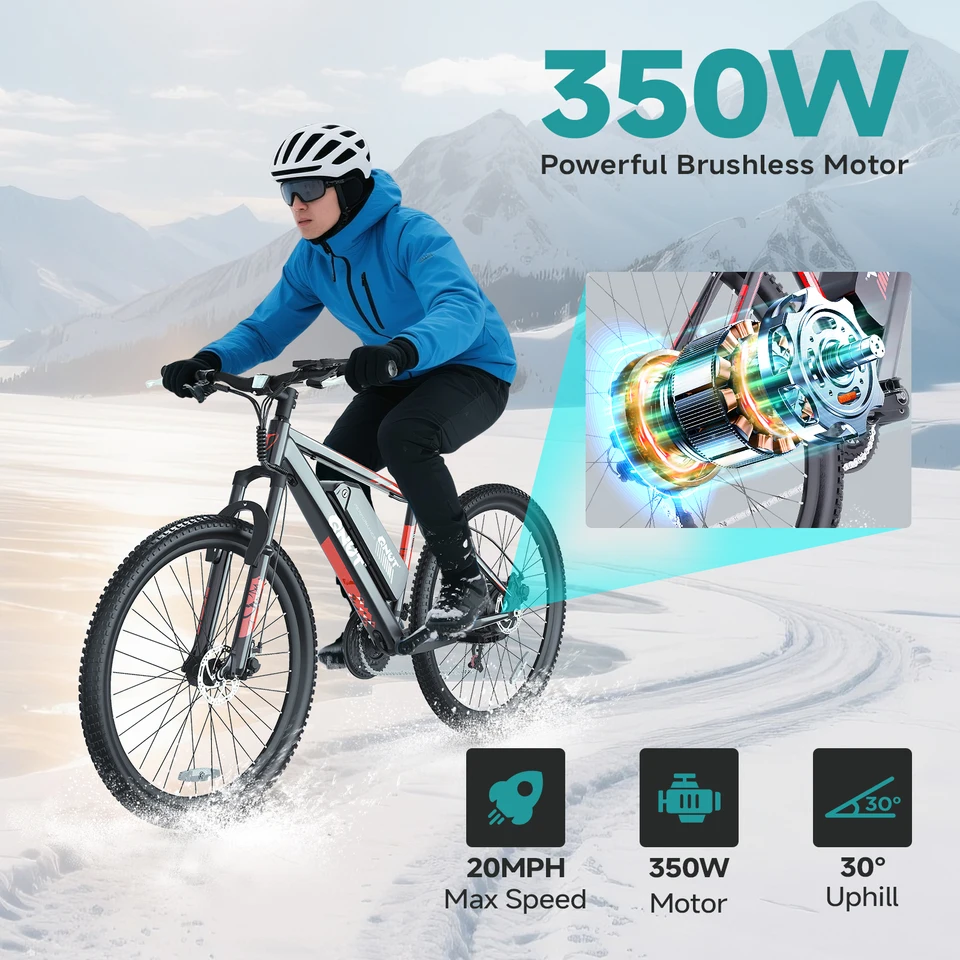 QNUT Victor3.0 Adult Electric Mountain Bike 1000W Peak Motor 36V 10.4Ah Removable Battery 26 Inch All‑Terrain EBike 21‑Speed Front Suspension Dual Disc Brake 20MPH US Warehouse Fast Shipping image 6