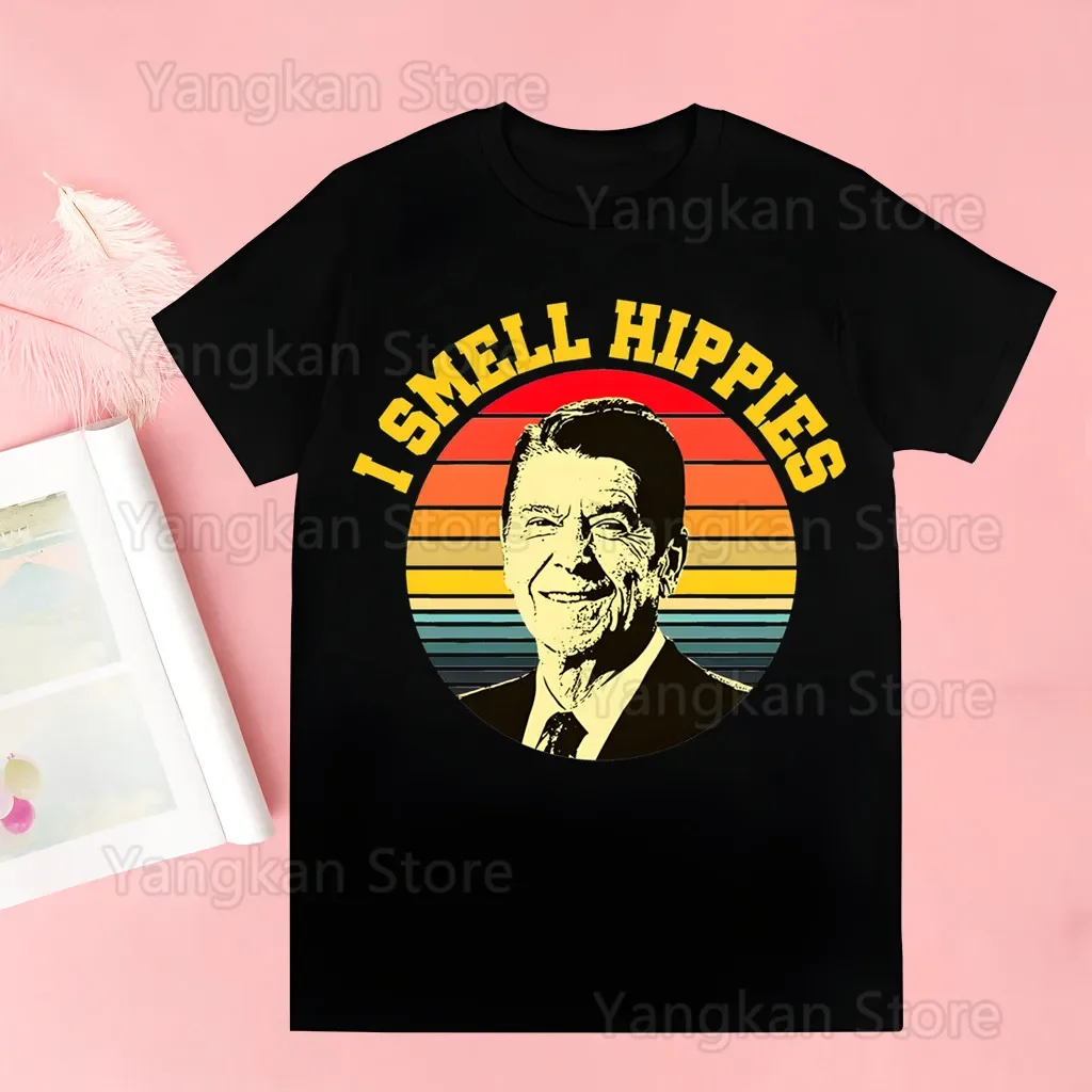 I Smell Hippies Tees Shirt Tops Design Short-Sleeved Aesthetic T Shirt Ronald Reagan Harajuku T Shirts