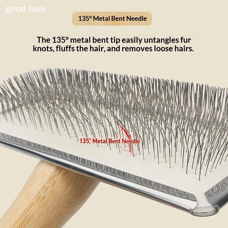AnswerBamboo Handle Pet Slicker Grooming Brush Stainless Steel Pins Removes Tangles Loose Fur For Dogs Cats Daily Care