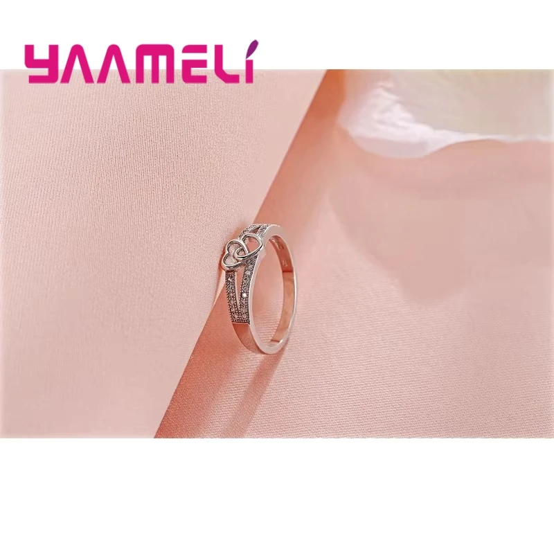 925 Sterling Silver Color Ring Simple Sweet Romantic Style Lover Gifts Cross Love Shape For Women Engagement Ceremony Jewelry