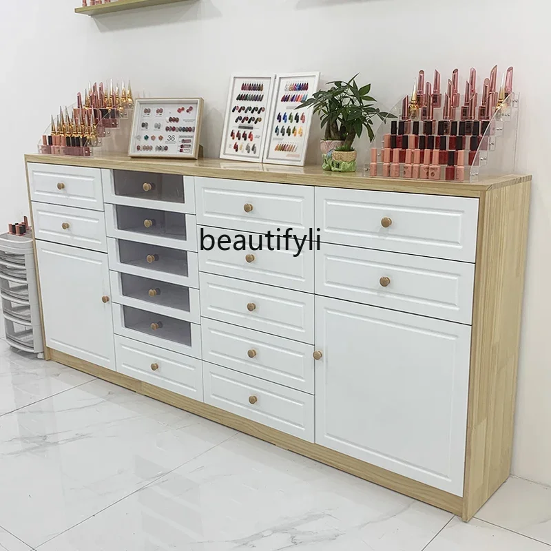 Solid Wood Nail Cabinet Nail Polish Display Floor Cabinet Shop Product Storage Nail Polish Glue Locker furniture