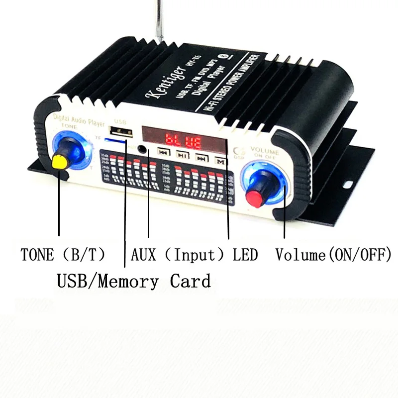 Kentiger-車と家庭用のリモコン付きHi-Fiステレオオーディオアンプ,Bluetooth,tf,USB,dc,12v, hy-v6