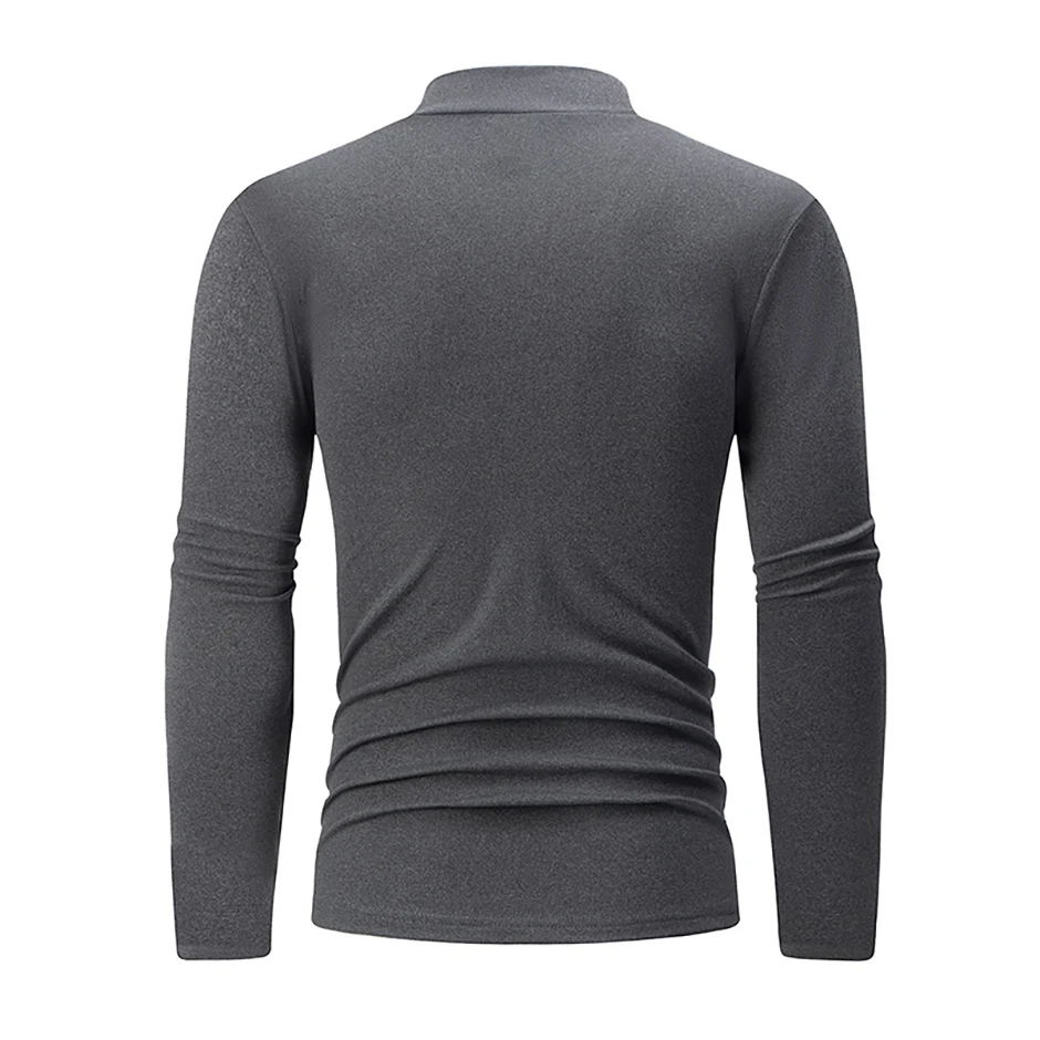 3/1 Stück Herren Herbst- und Winter-T-Shirt in Uni-Farbe mit halbhohem Kragen, lässig, einfach, warm, langärmelig, für junge Männer, Übergröße, Basic-Oberteil – Detail 11