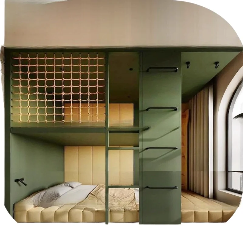 Nowoczesne minimalistyczne łóżko, łóżko w kształcie domku na drzewie, domek do zabawy dla dzieci z możliwością wspinaczki