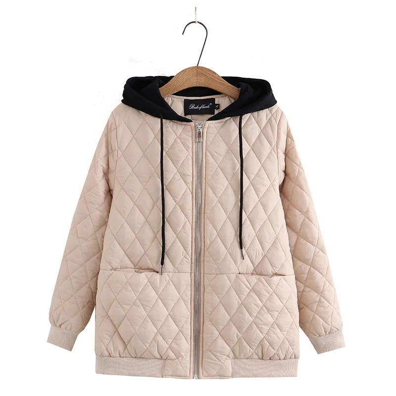 Autumn Winter Coat Women Cotton Padded Jacket New Contrast Hooded Long Sleeve Large Size Thin Cotton Clothes Female Outerwear