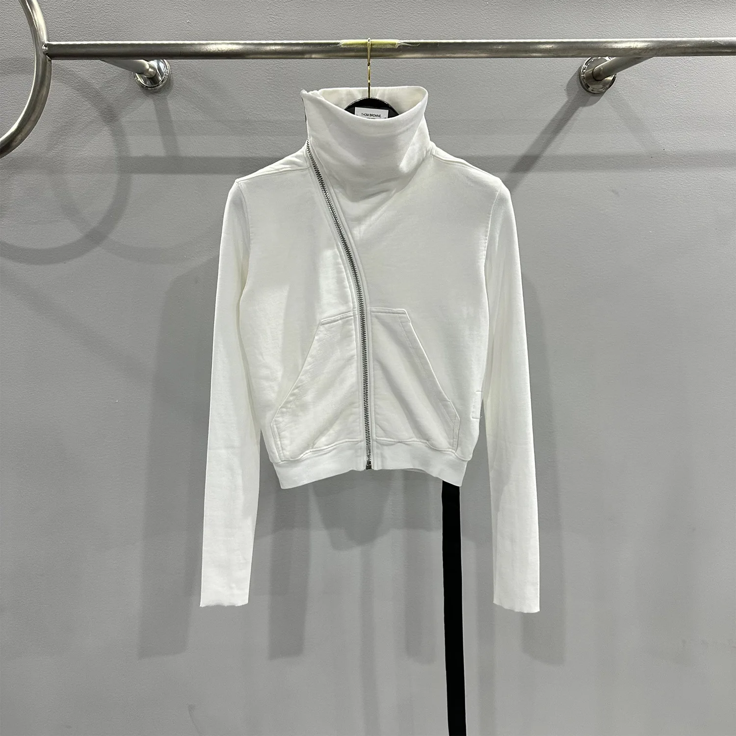 High Street Ro Style automne sweats couverture en coton femmes court polaire mince fermeture éclair col montant sweat à capuche veste