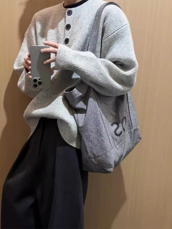 

Korean High-End Henry Collar Knitwear Jaet Men's Autumn Winter ey Lazy Sle Cleanfit Inner Matched Sweater Polyester Fiber