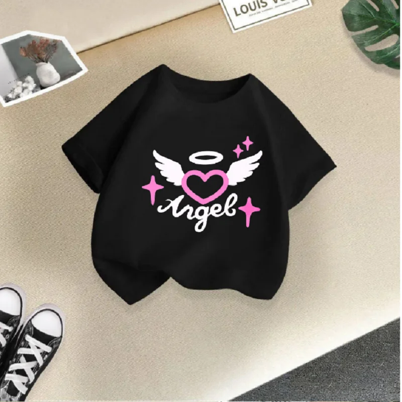 Printed Fashionable Girls 'Short-Sleeve T-shirt – New Export-Grade Children's Half-Sleeve Base Layer Top: Trendy Round Neck Shir
