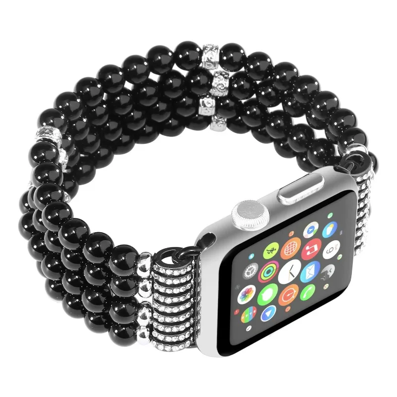 Bracelet for apple watch se 44mm strap correa woman bling pearl beads elastic iwatch 3 bands 38mm 40mm wristband accessories