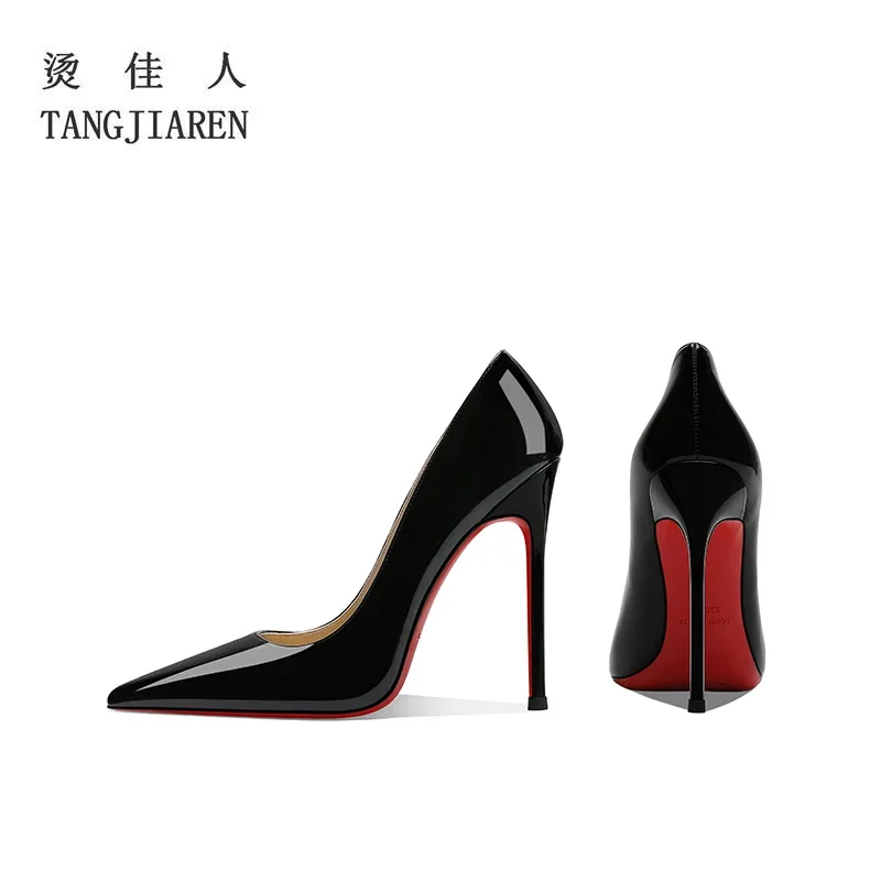 Silver high heels, women's thin heels, new shallow mouthed pointed single shoes, patent leather, large red soled banquet shoes