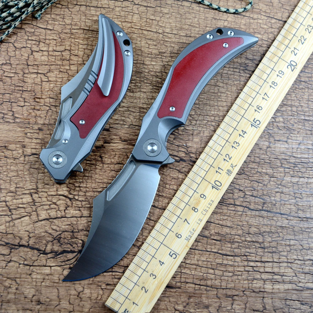 

Twosun Outdoor Hunting Knife D2 Steel Blade Titanium Micarta Handle Fast Open Folding Pocket Knives TS209