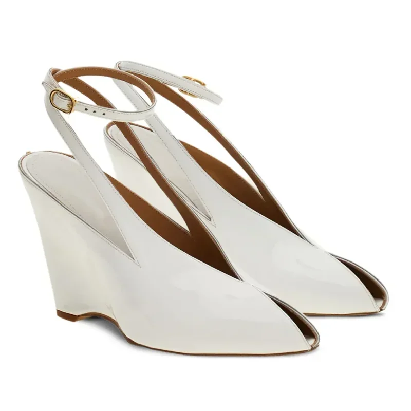 Wedges Peep Toe Leatehr Pumps Sexy Square Toe Slingback Buckle Belt Accept Customized New Arrivals Fashion Women Modern Shoes