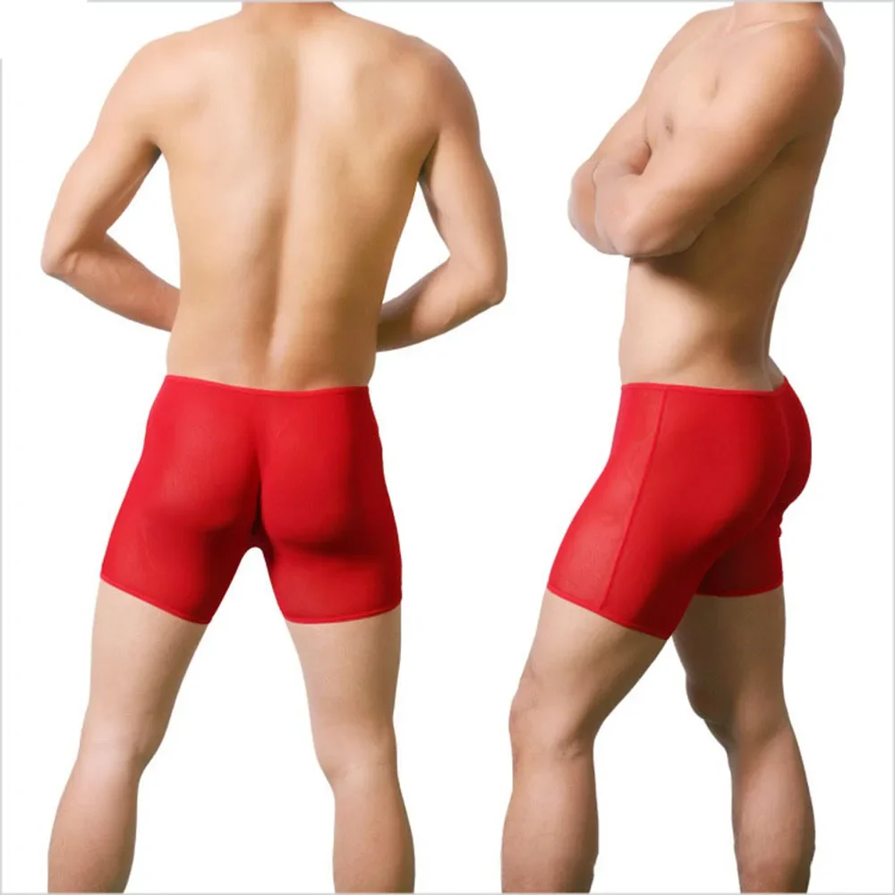 Slip in rete trasparente da uomo Casual mutande sottili da uomo gamba in esecuzione moda sport tronchi da uomo biancheria intima lunga sottile