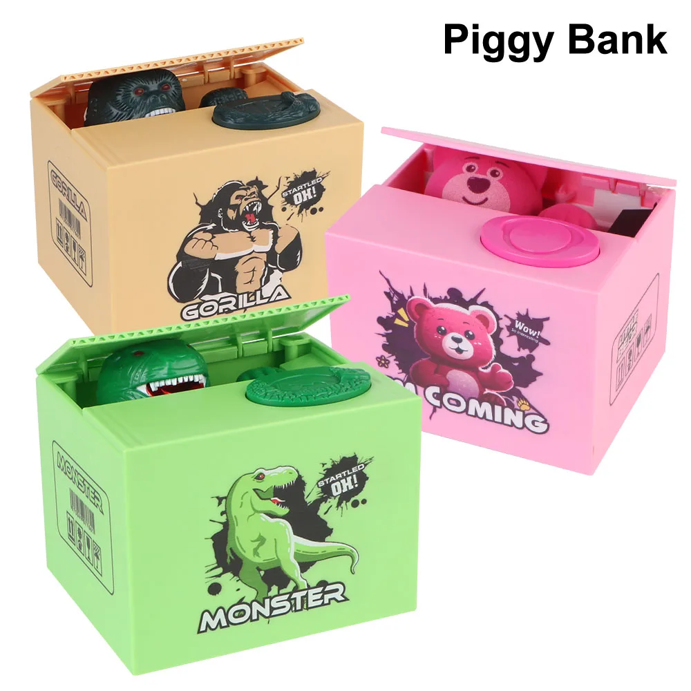 Kids Gift Electronic Money Saving Box Automated Coin Bank Action Figure Toys with Music Coin Piggy Bank Stealing Money Box