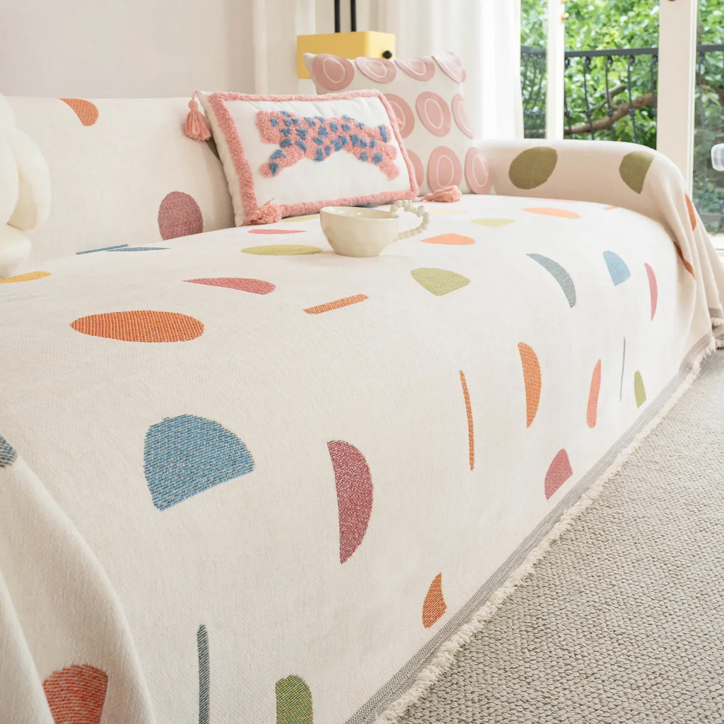 Sofa Towel with Full Coverage Ins Cream Wind Cotton Yarn Camping Blanket Sofa Cushion Cover All Season Universal All Inclusive