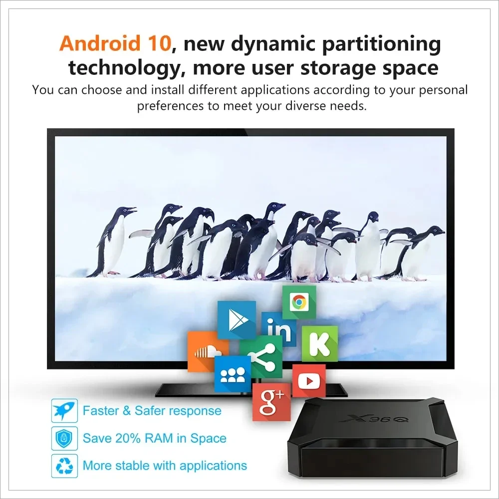 Smart tv vara x96q android10 allwinner h313 quad core hdr 4k 1080p 2.4g 5g duplo wifi tv para google youtube rede media player