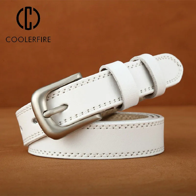 Women Genuine Leather Belt Fashion High Quality Vintage Luxury Brand Waistband Pin Buckle Brown Solid Color Belt Ladies DT025