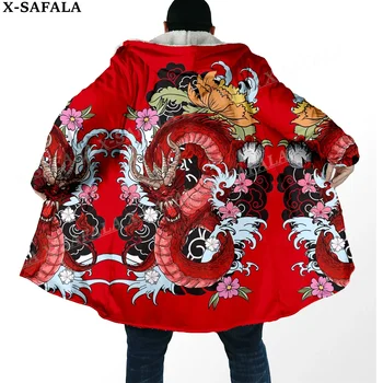 Mythologie Drache Yin und Yang dicker warmer Kapuzenmantel Herren Mantel Mantel winddichter Fleece Cape Robe Kapuzendecke-2