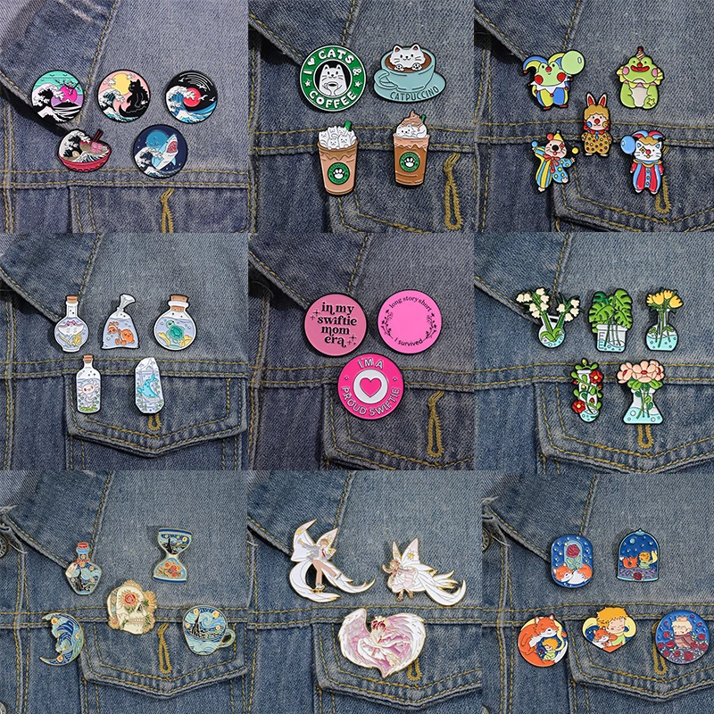 Cartoon Cute Series 3-5pcs/set Enamel Pins Custom Icon Brooch Clothes Lapel Pin Badge Cute Jewelry Fans