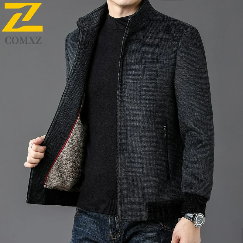 

2025 Winter Wool Jacket Men Turndown Collar Short Fleece Lined Thickening TrenchCoat Casual Loose Premium Windproof Outerwear