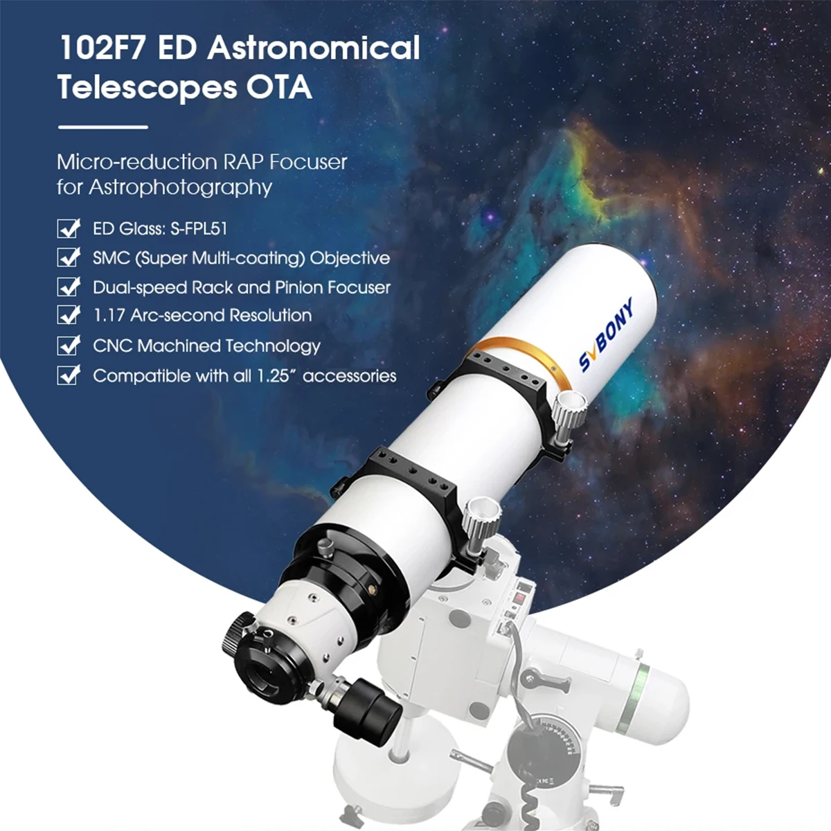 Svbony SV503 Astro Telescope 70/80/102ED Extra Low Dispersion Achromatic Refractor OTA For Exceptional Viewing Astrophotography