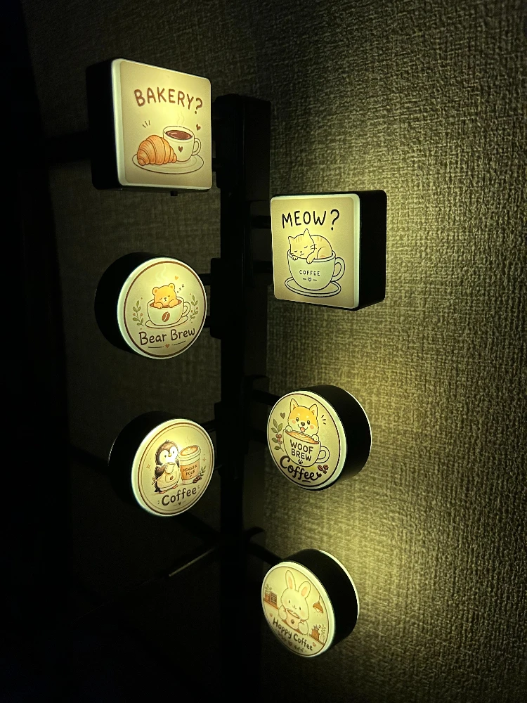 Coffee Themed Glowing Light Up Fridge Magnet Magnetic Mini Coffee Atmosphere Light Board Side Fridge Glowing Decor