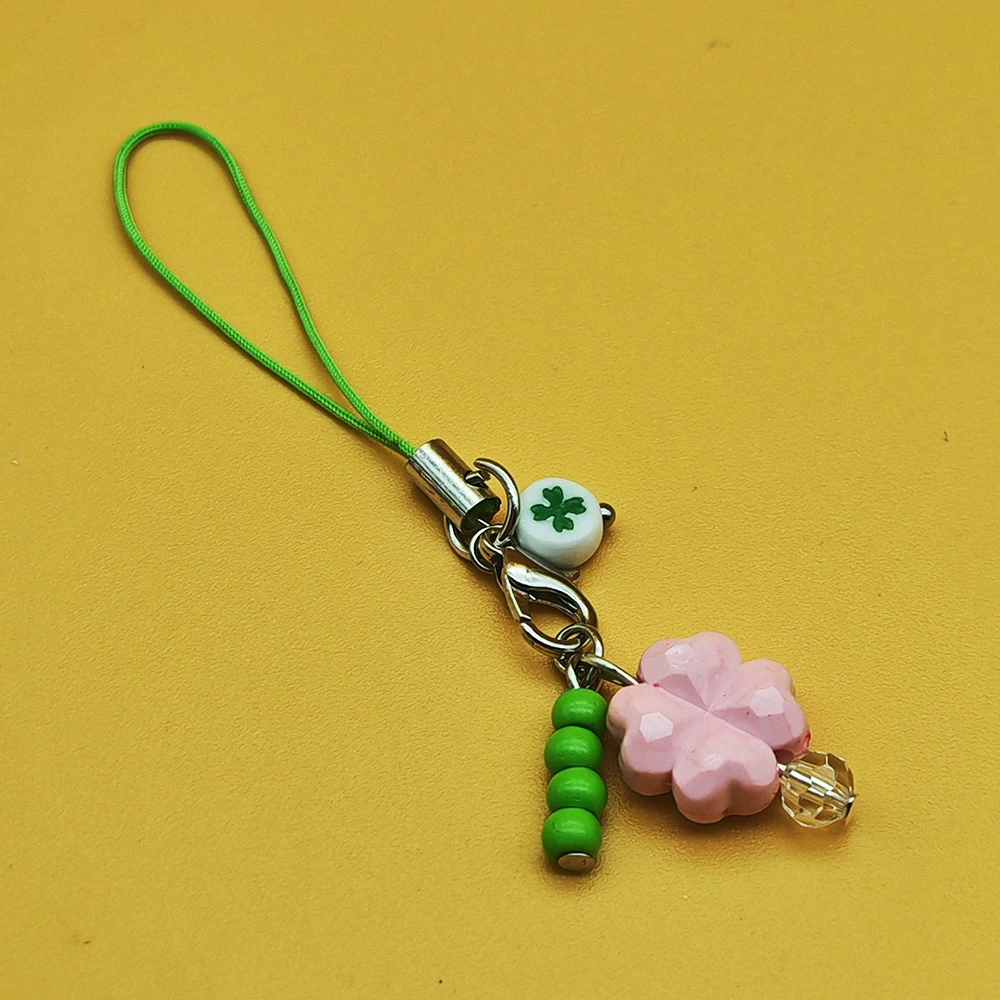 Four-Leaf Good Luck Clover Phone Chain Charm Strap Keycord Keychain Lanyard Bag Camera Pendant For Girl Gift