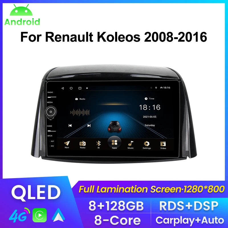 

QLED Screen Car Radio For Renault Koleos 2008 - 2016 Multimedia Video Player Navigation GPS For Carplay Android auto DSP No 2din