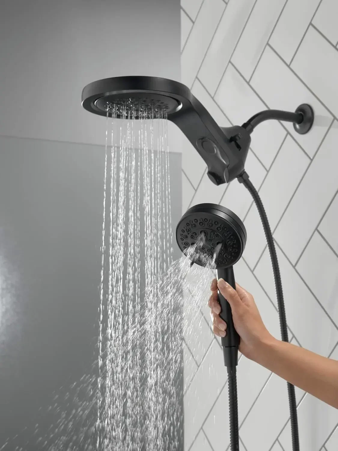 Delta Faucet HydroRain H2Okinetic Dual Shower Head with Handheld 5-Spray, Hose, Detachable Shower Head, 2.5 GPM Flow Rate