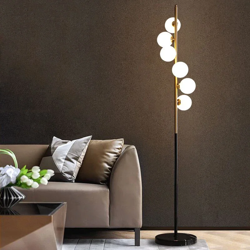 

Modern Led Floor Lamp Bedside Home Decor Black Gold Glass Ball Indoor Lighti Fixtures Nordic Bedroom Marble Standing Light