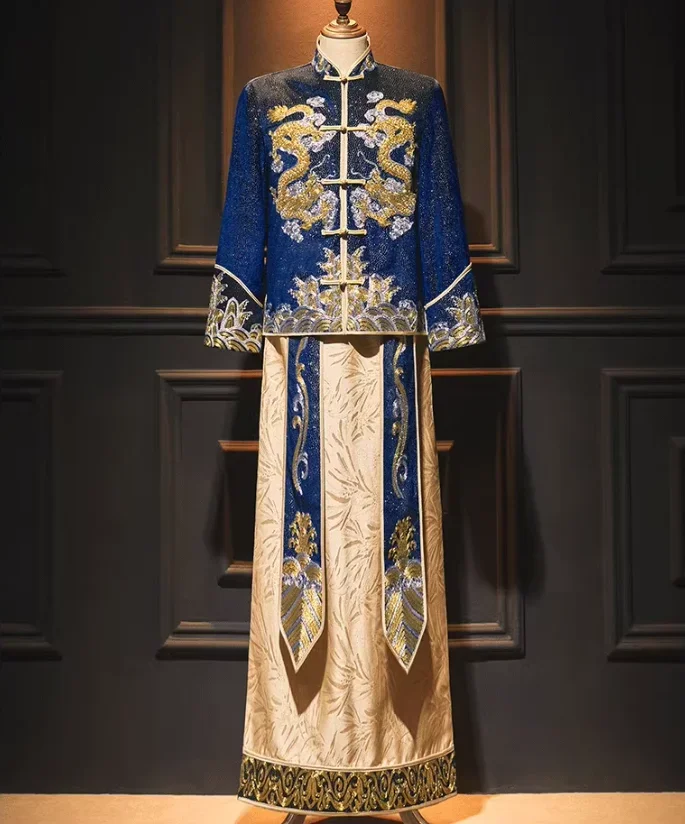 

Groom Xiuhe Dress Chinese Wedding Dress Men's Chinese Style Tibetan Blue Tang Dress Dragon and Phoenix Coat