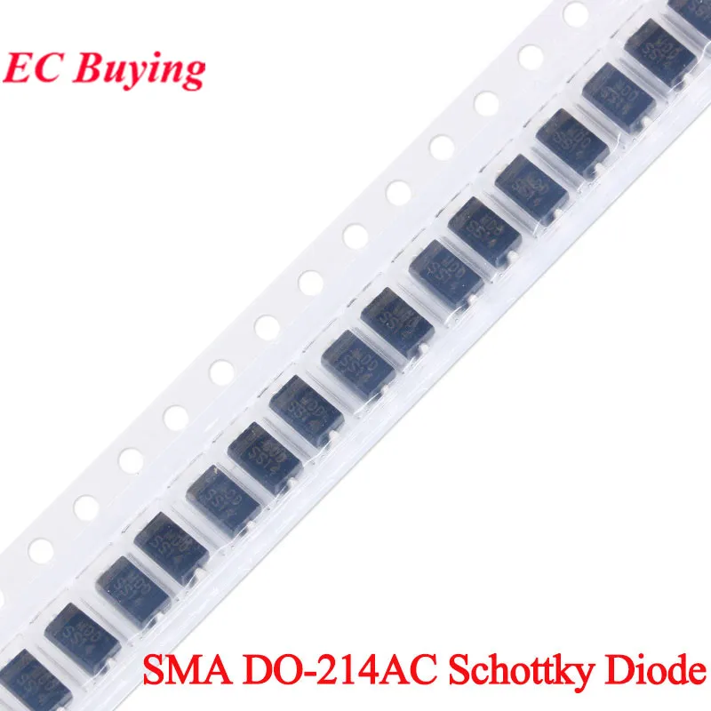 100pcs/lot SMA DO-214AC SMD Schottky Diode SS2200 SS510 SS210 SS110 SS56 SS54 SS36 SS34 SS26 SS24 SS16 SS14 SS12 S1G S1M S2M