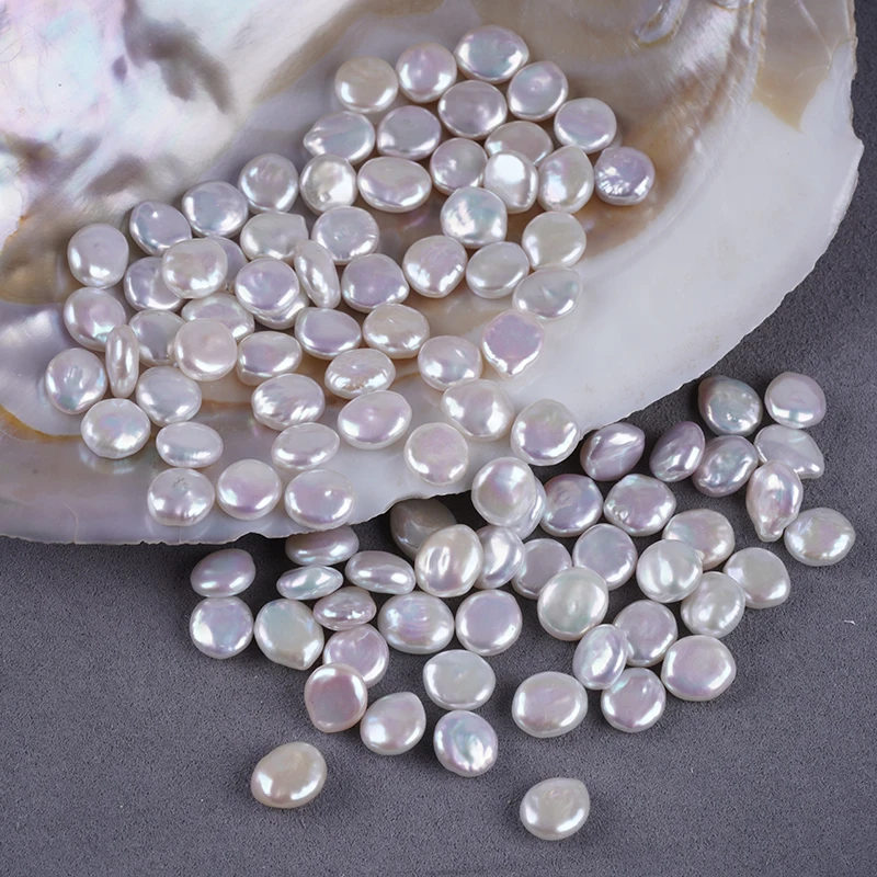 8-9mm White Coin Shape Keshi Pearl Natural Loose Freshwater Pearls Beads