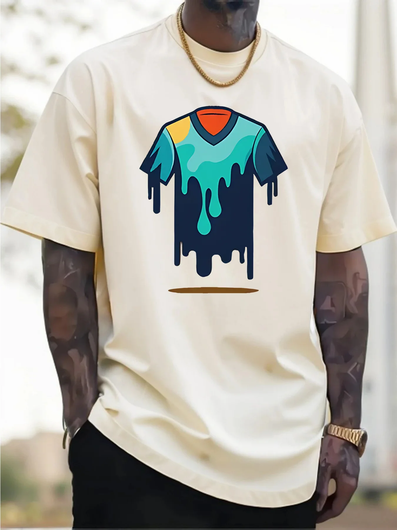 2025 Nueva camiseta casual de algodón puro para hombre con un diseño gráfico vibranteIdeal para uso diario