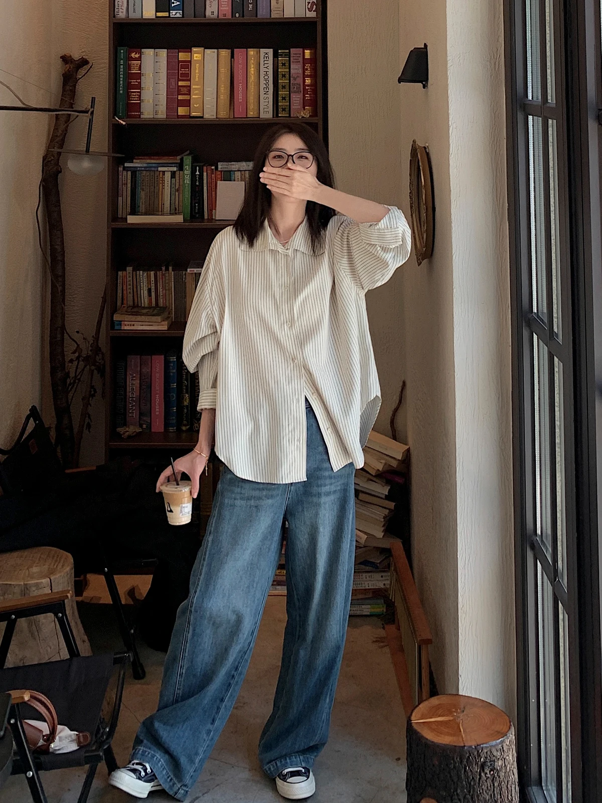 

Женская свободная рубашка в полоску с длинным рукавом и отложным воротником, повседневный осенний топ, универсальный дизайн, удобная свободная рубашка