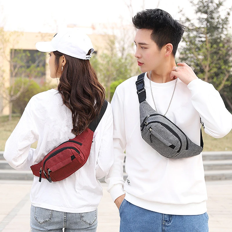 Fashion Men Women Waist Bag Casual Fanny Pack Purse Large Phone Belt Bag Pouch Canvas Outdoor Travel Phone Bag Crossbody Bag