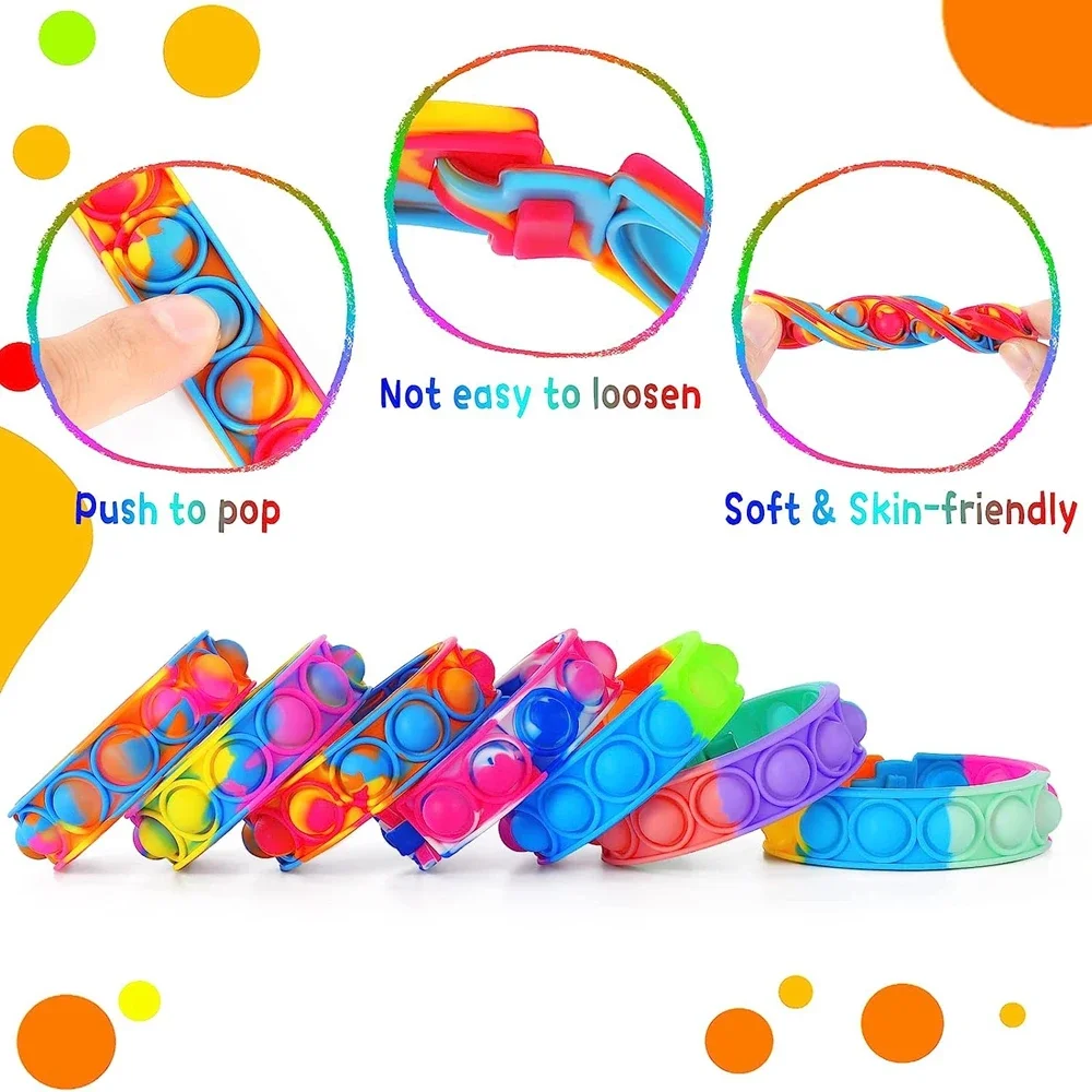 12PCS Fidget Toys Pop Bracelet Party Favors Bubble Bracelets Push Poping Sensory Stress Reliever Toys for Kids Children Gifts image 3
