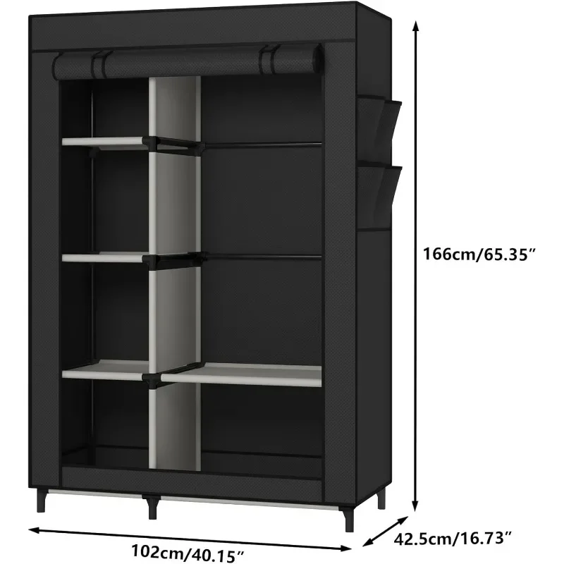 Portable Closet Organizers, Clothing Storage, Wardrobe with 6 Shelves and Hanging Rod, Non-Woven