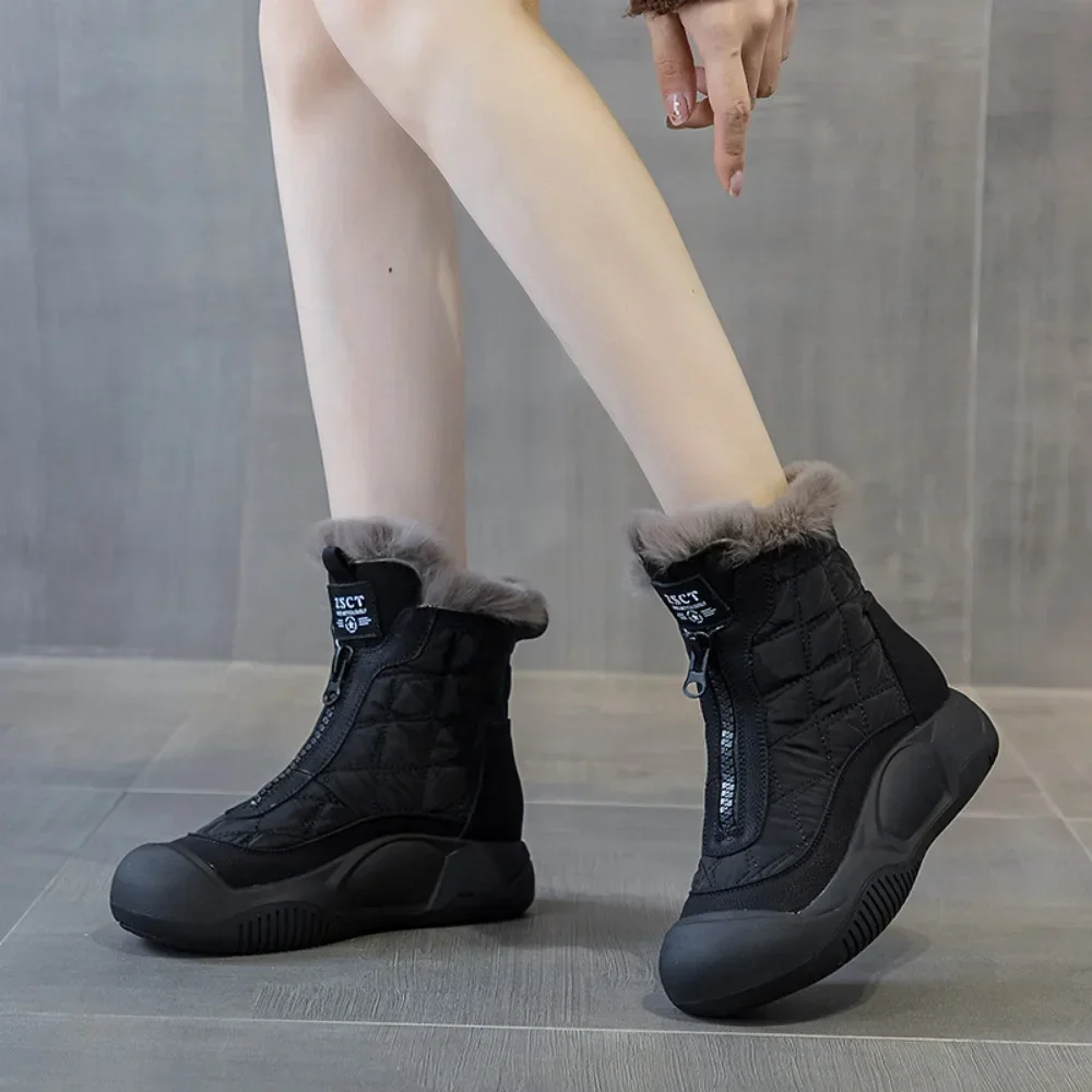 Platform Shoes Winter Warmth 2024 New Thick Soled Plush Cotton Shoes Womens Shoes Genuine Leather Snow Boots Sneakers Women
