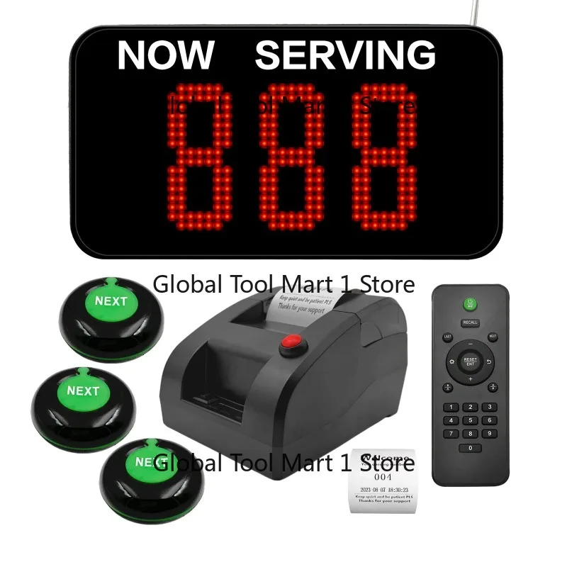 Queue Calling Number System Wireless Customer Service Ticketing System 3-Digit Screen with Thermal Printer for Food Restaurant