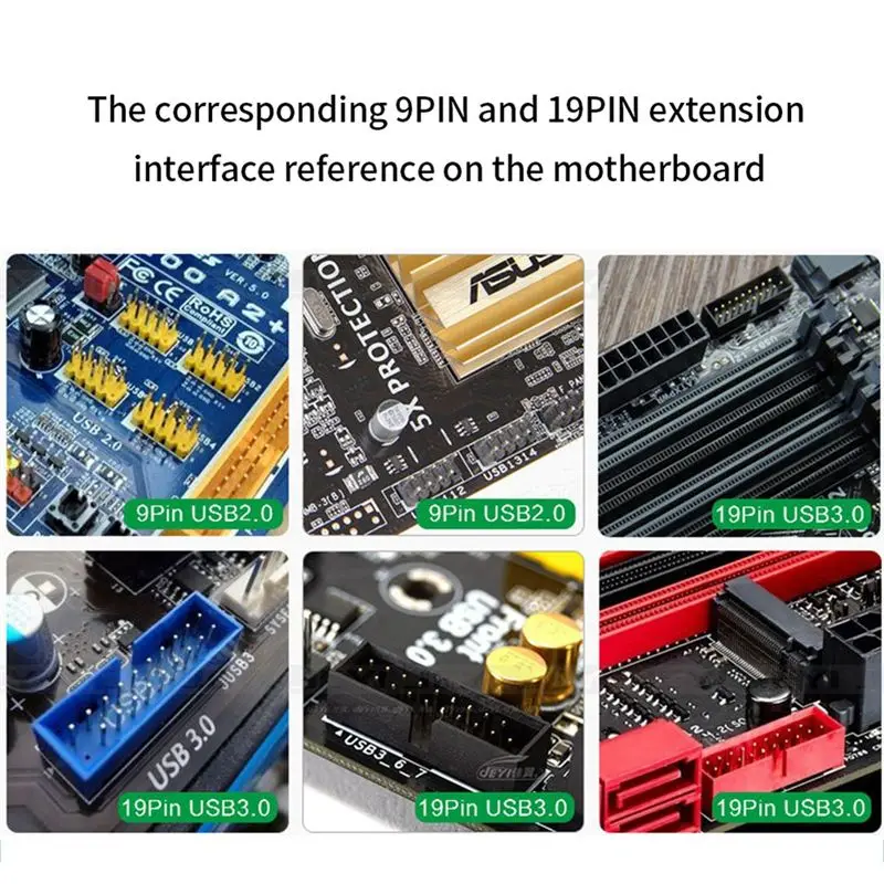 DTC5 9Pin USB Hub Connector USB Splitter 1 to 3 USB2.0 9Pin Header Board Cable for Water Cooling for RGB LED Fan Speed Test