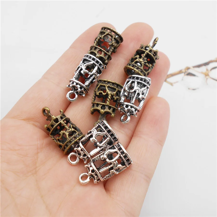 10PCS Zinc Alloy Hollow Carousel Charms For Jewelry Making Vintage Necklace Bronze Silver Color DIY Accessories