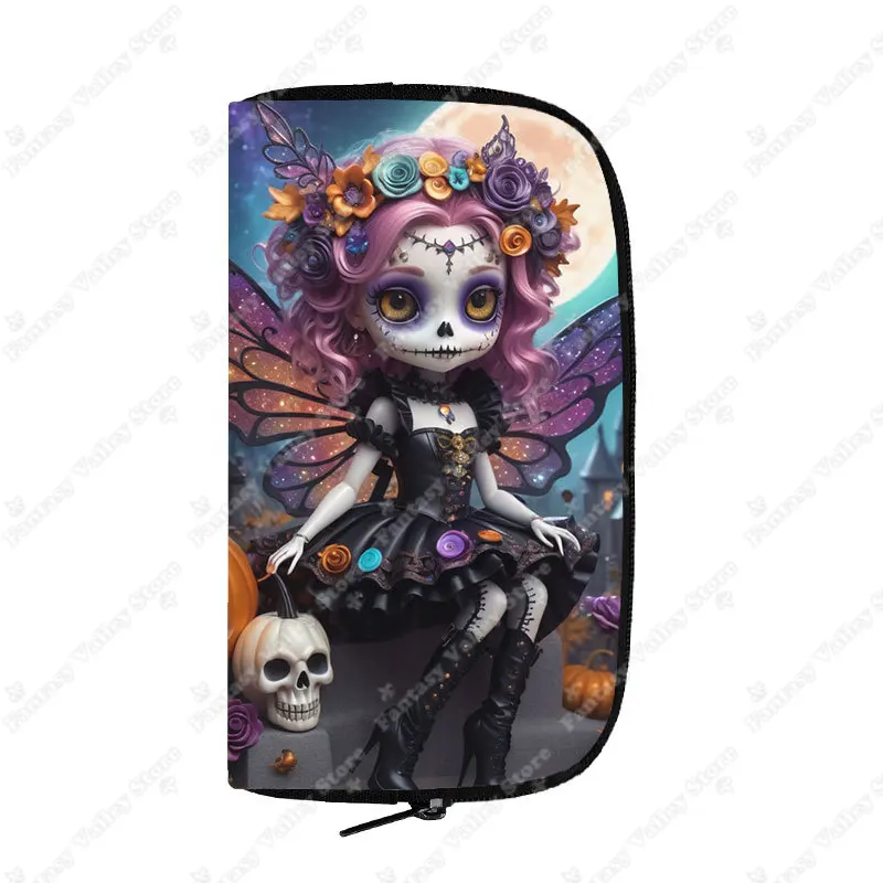 Cool Gothic Skull Fairy Print Wallet Gothic Skeleton Girl Ladies Credit Card Phone Holder Coin Money Bags Halloween Purse Gift