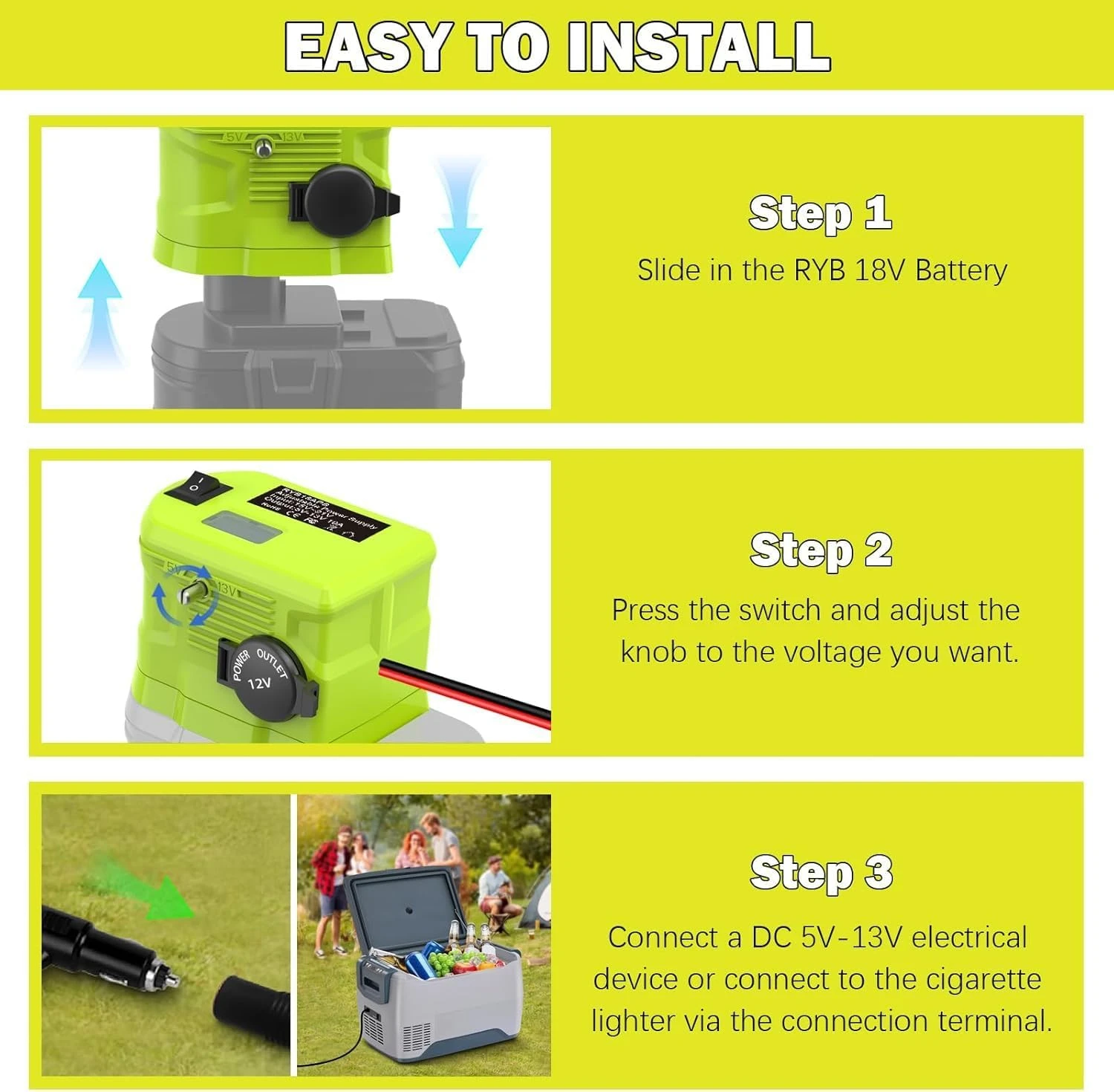 18V zu 12V Step-Down-Buck-Konverter für Ryobi 18V Akku 10A 130W Spannungsreduzierer mit Zigarettenanzünder-Anschluss für DIY RC-Auto – Detail 4