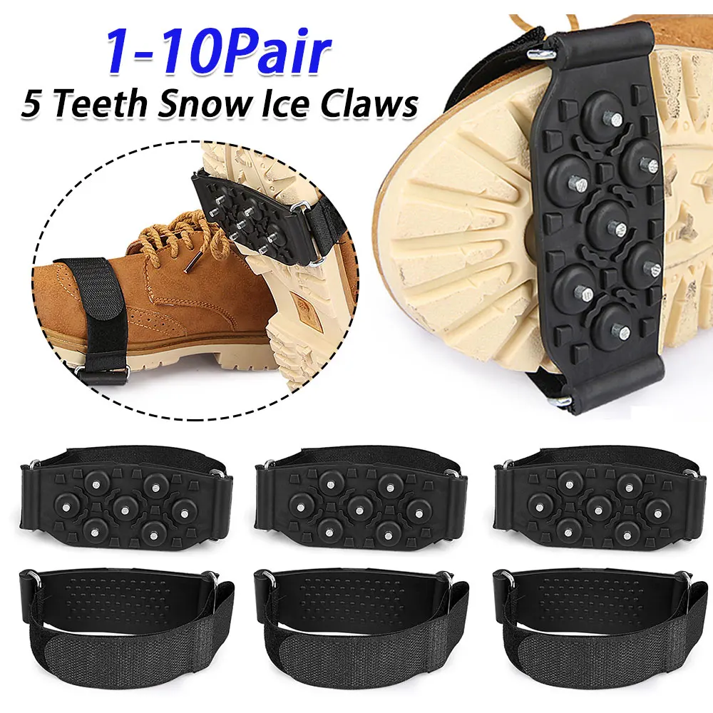 7 Teeth Snow Ice Claws Non-Slip Walking Cleat Ice Grippers Adjustable Winter Ice Cleats for Outdoor Mountaineering Camping