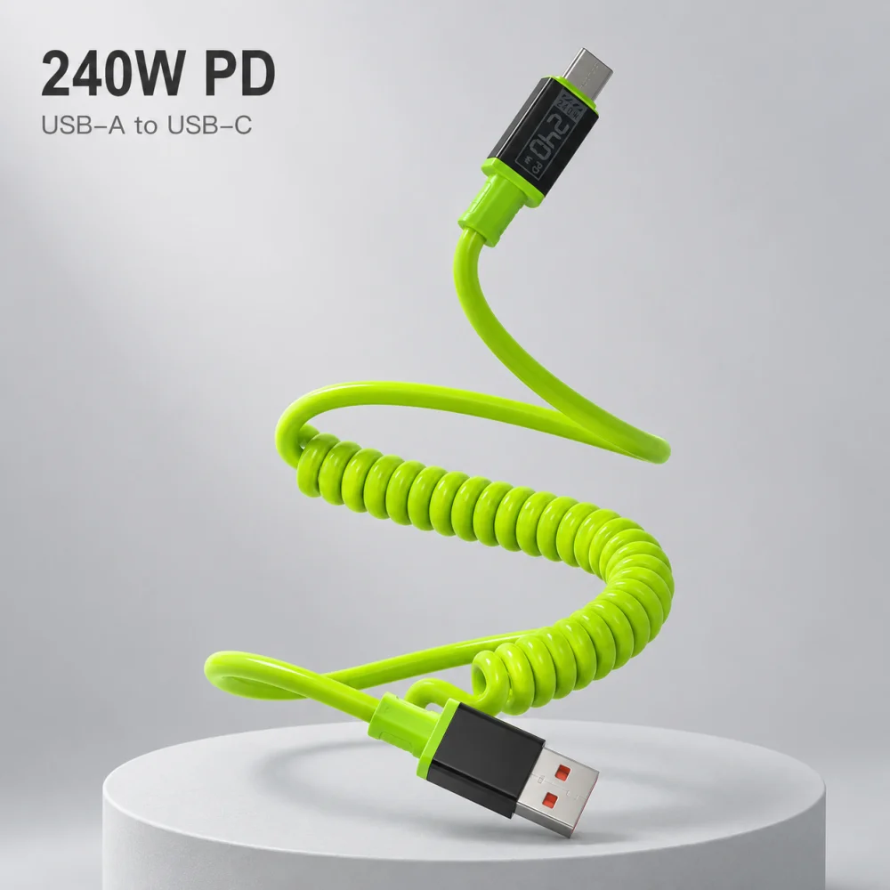 240W Typ-C-auf-Typ-C-Schnellladekabel, universelles, spiralförmiges, teleskopisches USB-Kabel, 6A USB-C-Kabel für Xiaomi, iPhone, Samsung – Detail 10