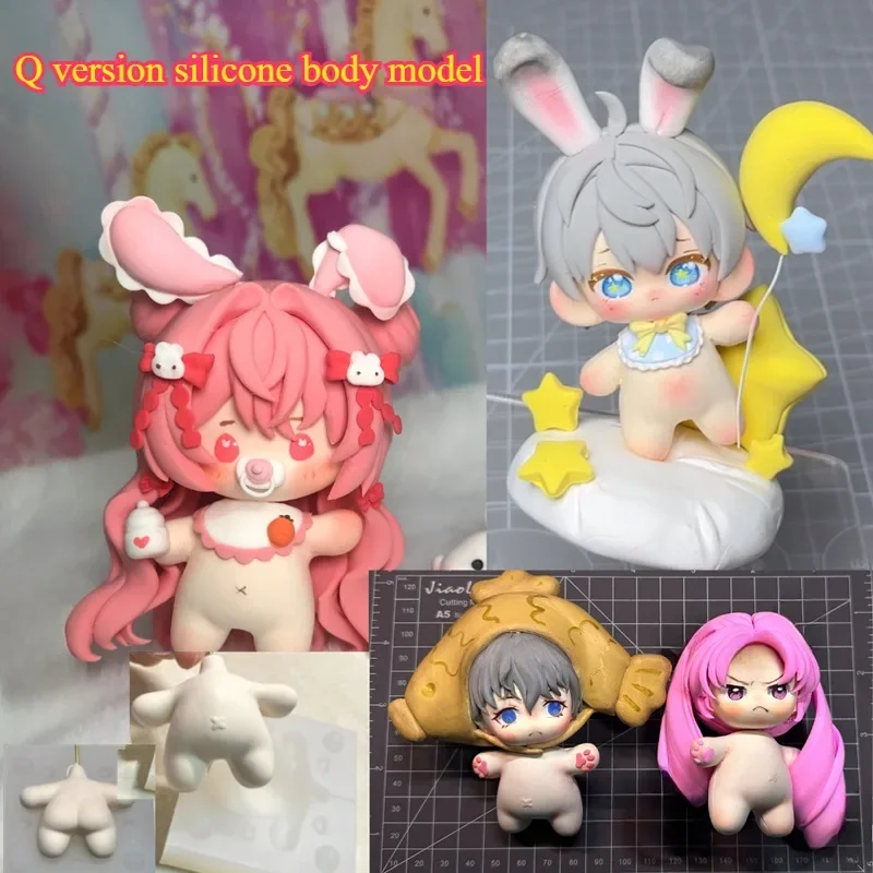 Q Version Cute Silicone Body/face Mold Polymer Clay Model DIY Hand Ultra Light Clay Animation Character Modeling Making Mold