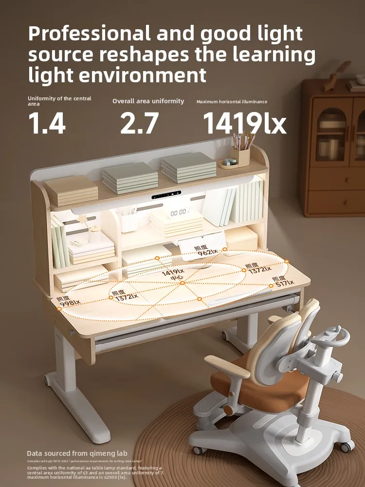 High Quality Kids Learning Desk Height Adjustable Home Furniture Wooden Ergonomic Children Study Table and Chair with Bookshelf