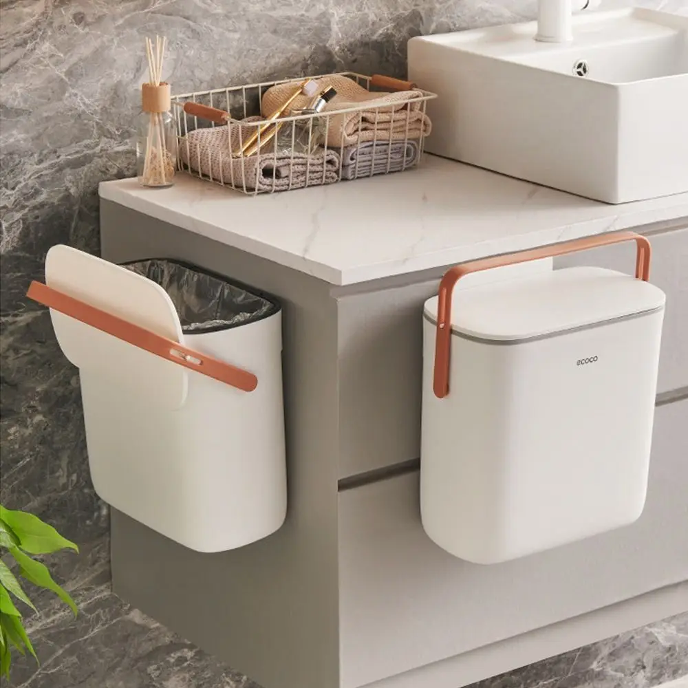 

Garbage Bin With Lid Wall-Mounted Trash Can Waterproof Space-Saving Hanging Trash Bin Lightweight Kitchen Compost Bin Household